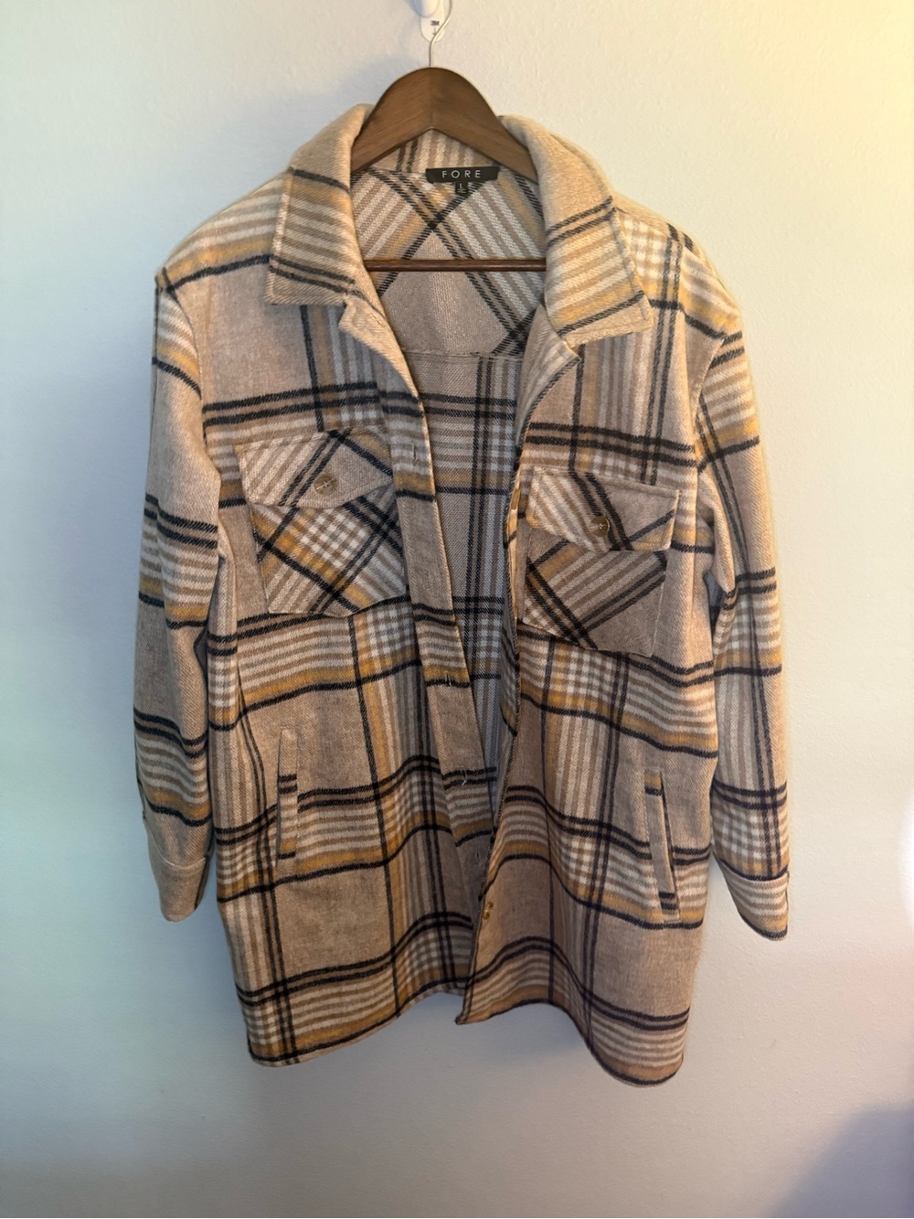 FORE Plaid Utility Jacket in Beige with Tan and Black Accents